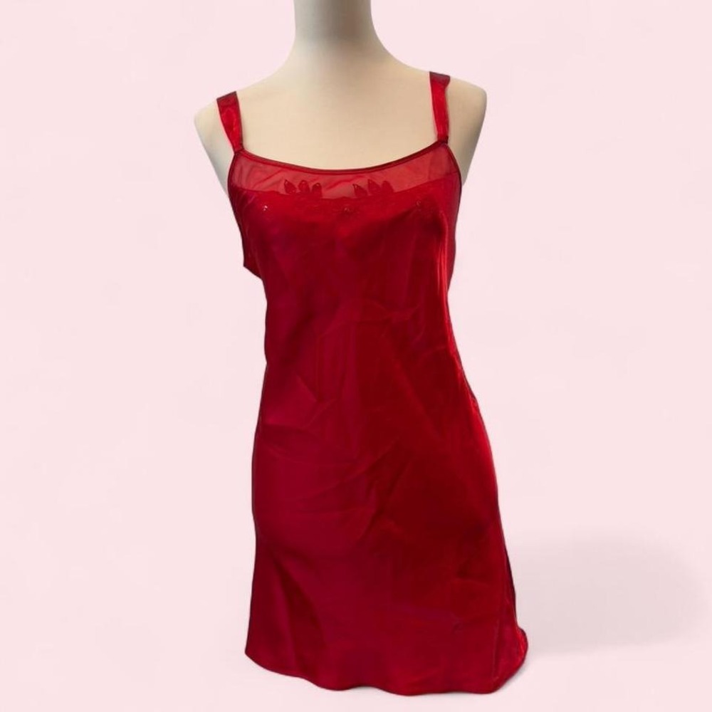 Y2K Morgan Taylor Red Satin Slip Dress | Lace Detail | Size M